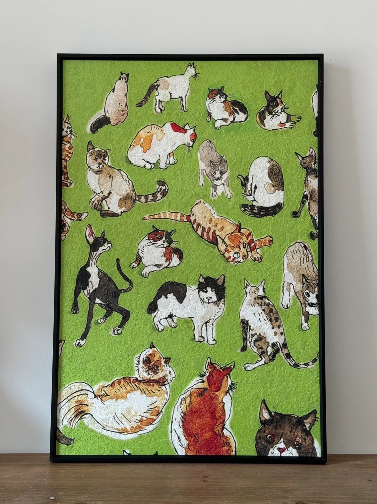 Healing Watercolor Dog and Cat Wall Art Cute Pet Illustration Painting 40x60 cm