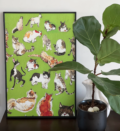 Healing Watercolor Dog and Cat Wall Art Cute Pet Illustration Painting 40x60 cm