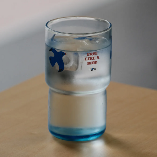 Blue Glass Cup with Flying Bird Design Lightweight Heat-Resistant 3 Sizes (220ml/300ml/320ml)