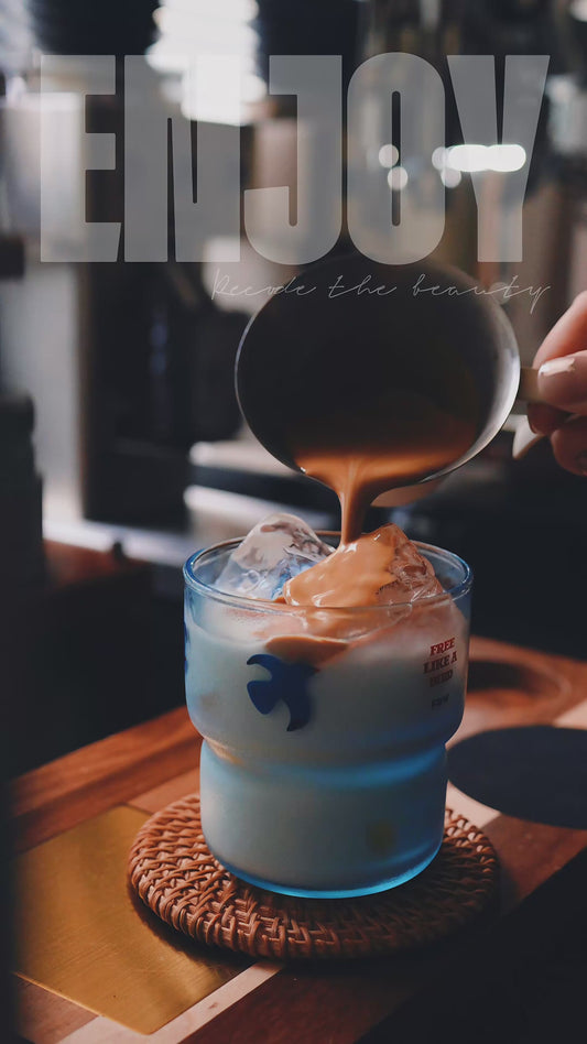 Blue Glass Cup with Flying Bird Design Lightweight Heat-Resistant 3 Sizes (220ml/300ml/320ml)